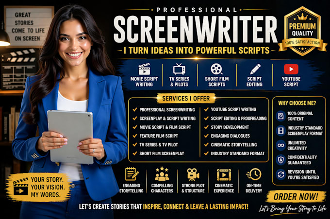 do screenwriting, movie script and film script writing, tv pilot