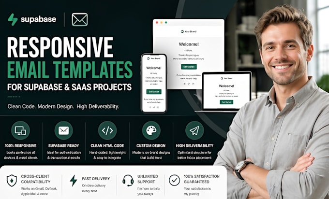 design modern responsive email templates for your supabase project, saas email