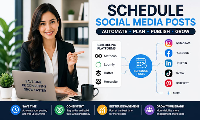 schedule post to your social media schedule posting via metricool loomly buffer