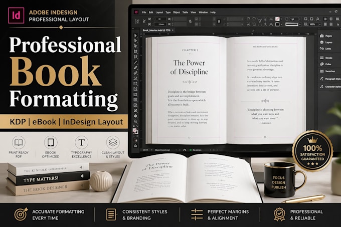 do book formatting and KDP layout in adobe indesign