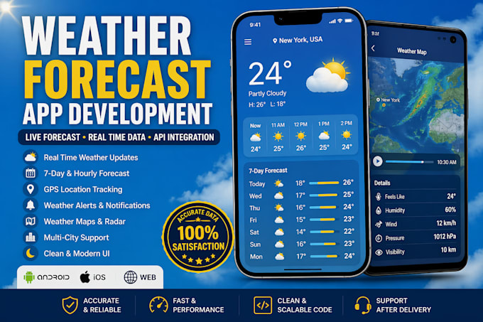 develop weather prediction app forecast weather app, climate app like radar app