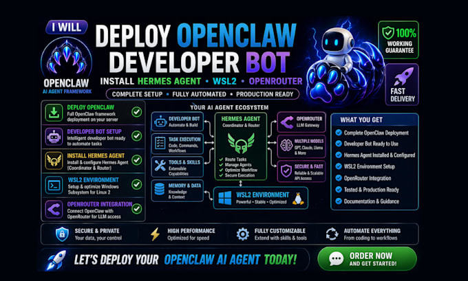 deploy open claw developer bot install hermes agent wsl2 openrouter openclaw