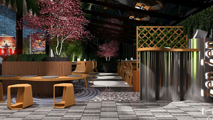 design 3d restaurant, café, interior and exterior