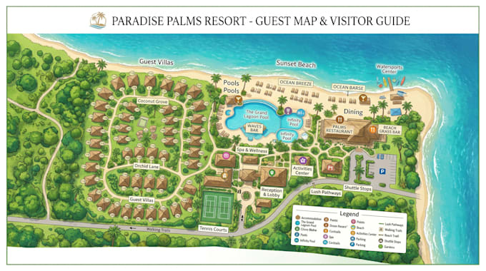 create zoo map, park map, resort map, visitor attraction guide design