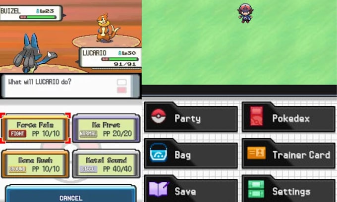 Pokémon-kampf-ui, hud, gui, kampfszenen und pixel-art-sprites für ...