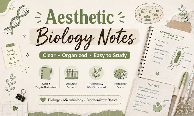 create clear, aesthetic biology or microbiology notes and study guides