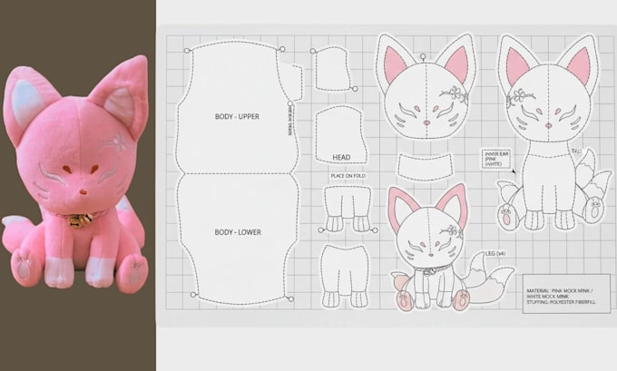 create custom plush toy sewing pattern mascot handmade toys or character design