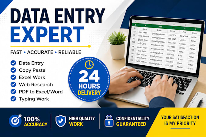 do fast and accurate data entry, excel, copy paste within 24 hours