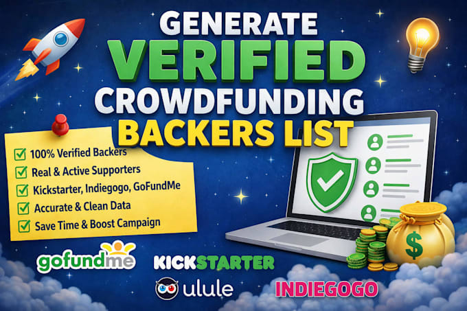 generate verified crowdfunding backers list for kickstarter indiegogo gofoundme