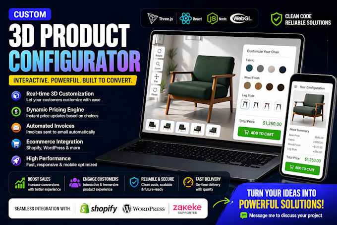 create 3d product configurator using threejs webgl and zakeke