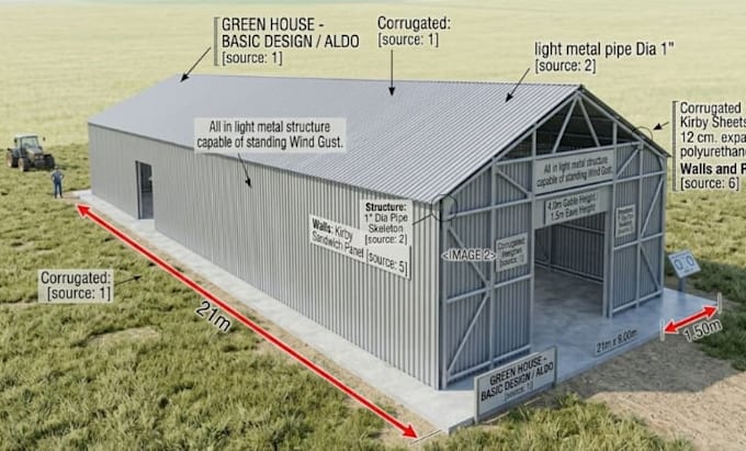 detailed construction drawings 2d material analysis for 3d greenhouse designs