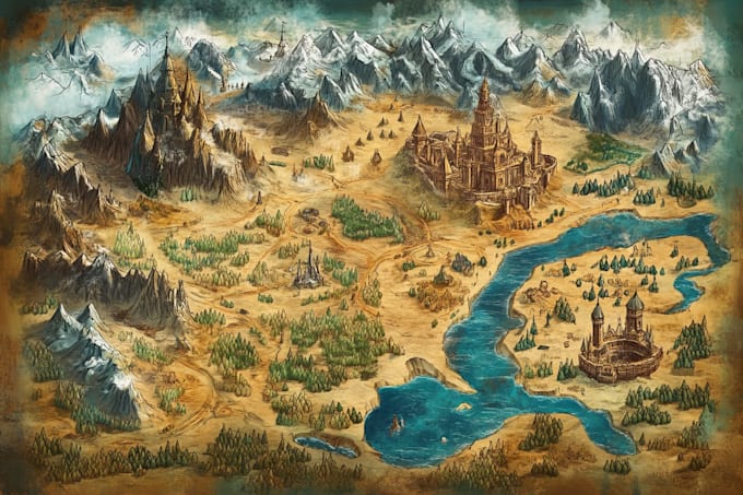 make a fantasy map illustration for map