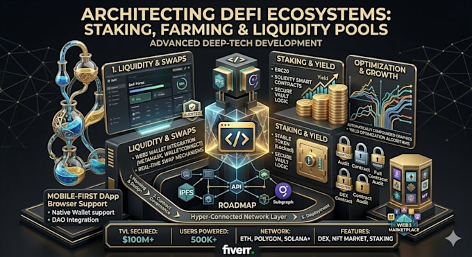 develop defi features like staking, farming and liquidity pools
