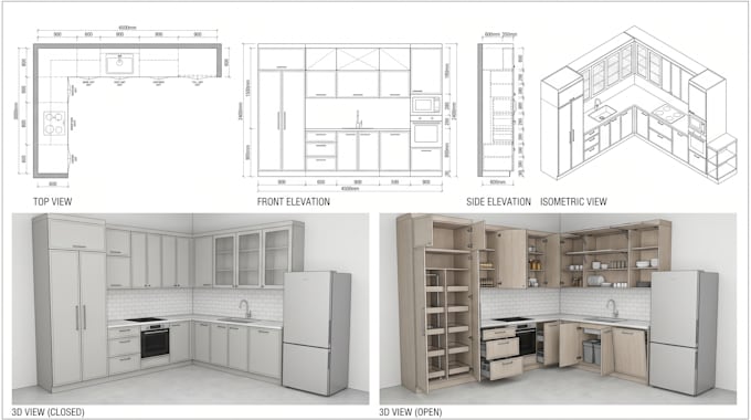 do custom kitchen cad drawings structural shop drawing cabinet design 3d render