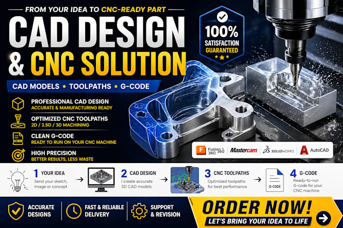 design cad models and create cnc toolpaths and g code for your project