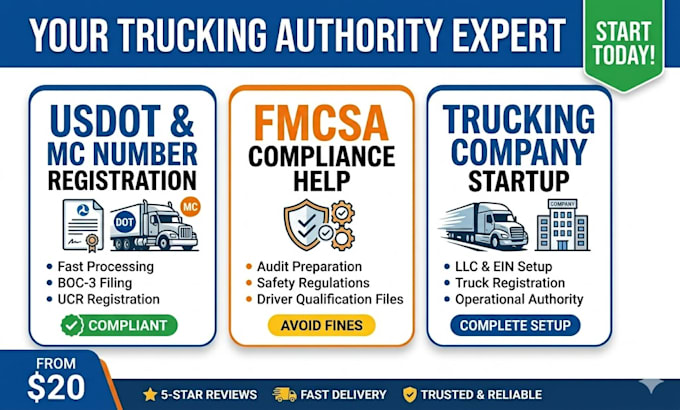set up your usdot, mc number, and fmcsa trucking authority