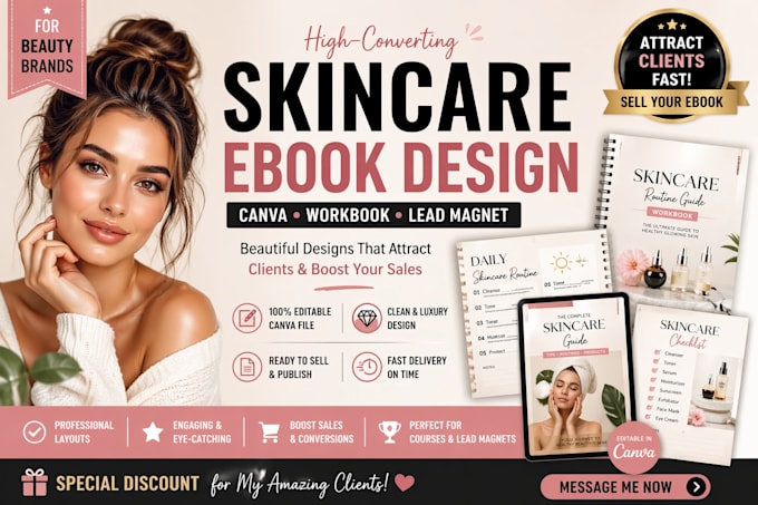 design skincare ebook, beauty workbook, canva course guide, lead magnet