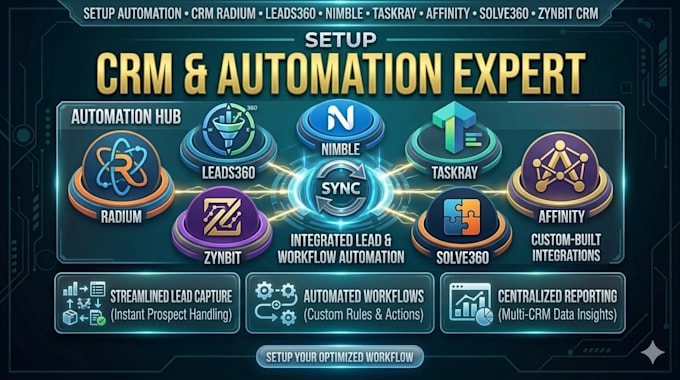 setup automation crm radium leads360 nimble taskray affinity solve360 zynbit CRM