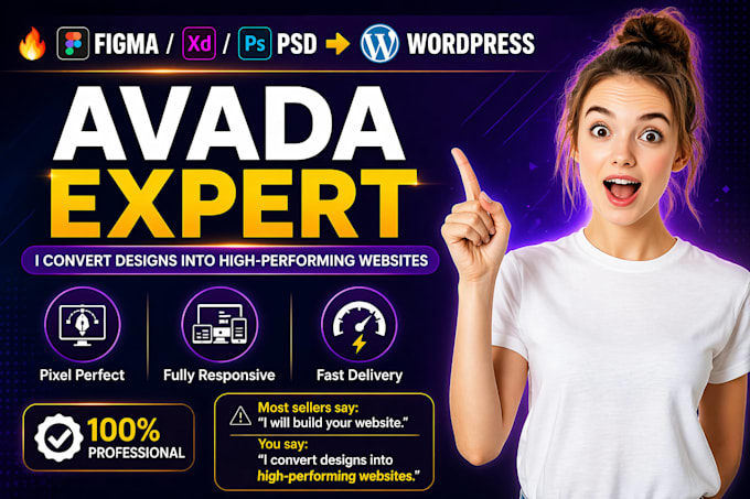 convert figma xd psd or ai design into avada  and develop wordpress website