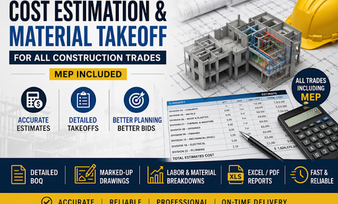 do cost estimation, material take off takeoff for all construction trades, mep