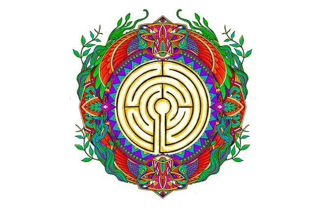 design sacred labyrinth psychedelic tattoo logo