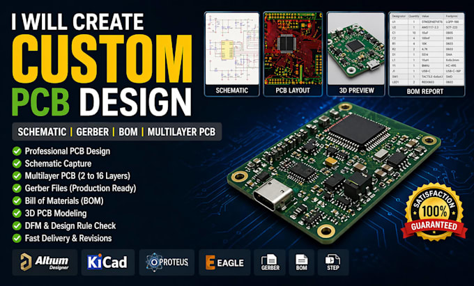 create custom pcb design, schematic, gerber, bom, multilayer pcb