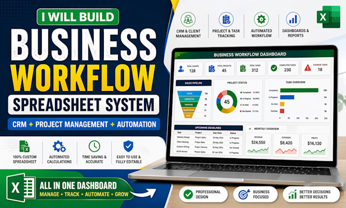 build business workflow automation CRM and project management system spreadsheet