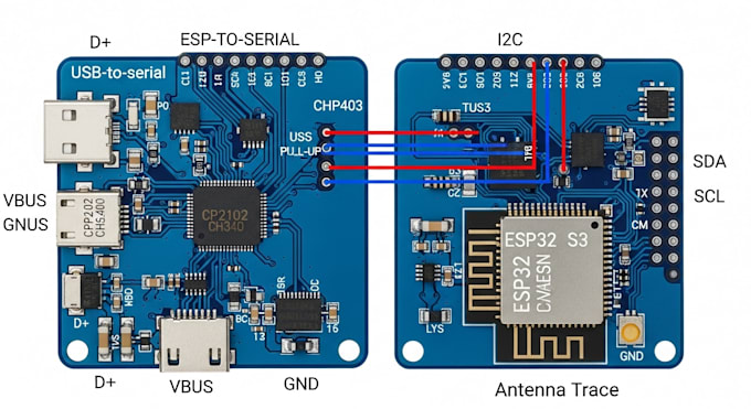 design compact esp32 s3 pcb with usb i2c and production files