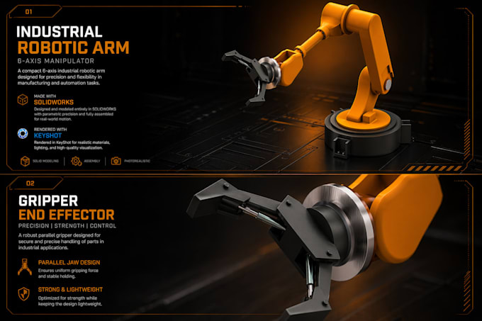 design 3d mechanical models and robotic arms in solidworks
