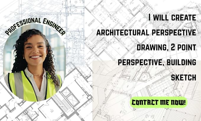 create architectural perspective drawing, 2 point perspective, building sketch