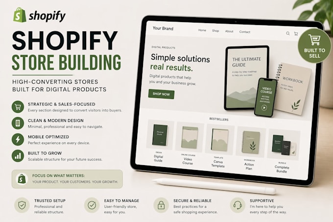 set up a complete shopify store for digital products