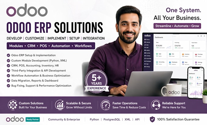 develop customize implement odoo erp setup integration modules crm pos
