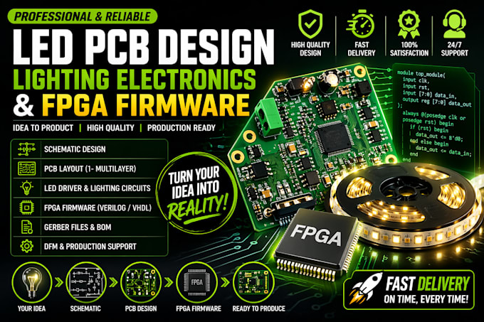 create professional led pcb design, lighting electronics projects and fpga