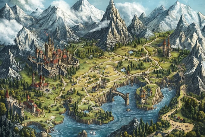 vector map illustration fantasy map design city map