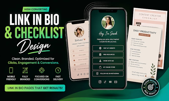 create link in bio page linktree design and checklist design