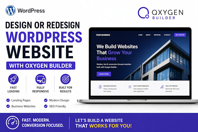 design, redesign wordpress website with oxygen builder landing page