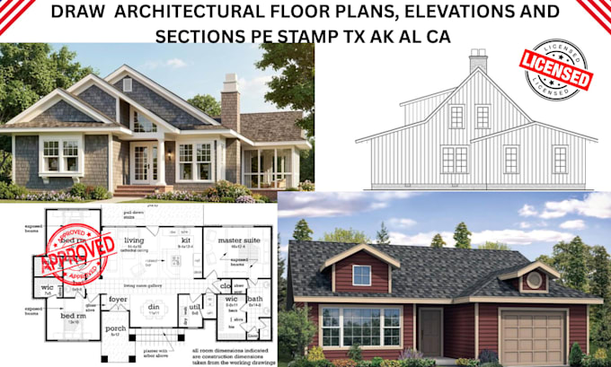 Draw architectural floor plans, elevations and sections pe stamp tx ak ...