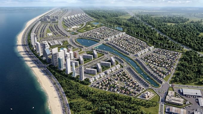 design 3d large scale city master planning coastal city development urban layout