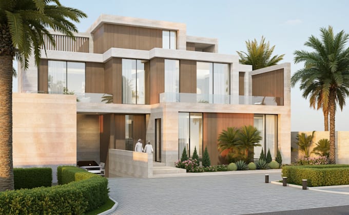 design modern luxury villa facade with realistic 3d model and rendering