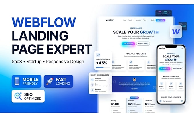 design animated webflow landing page for saas startup website