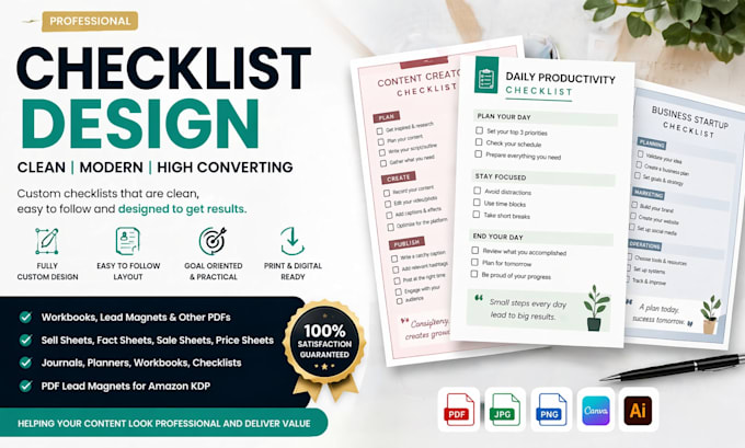 design professional checklists, workbooks and pdfs