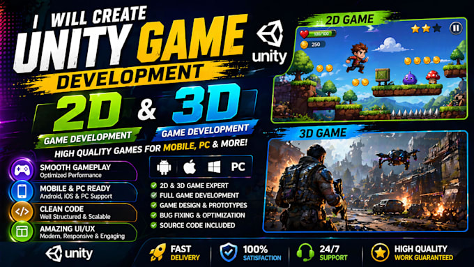 create a unity 2d 3d mobile game with smooth gameplay and UI