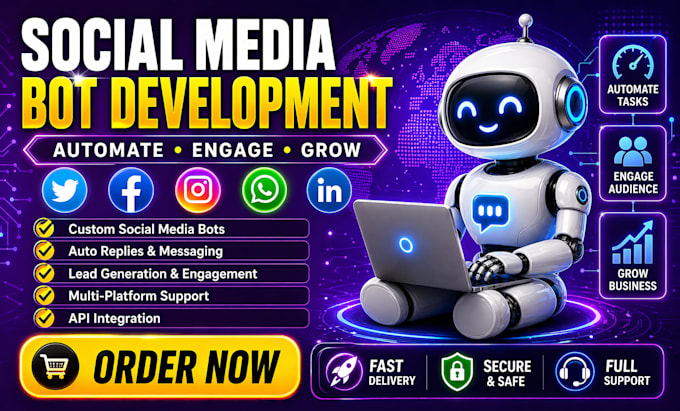 Develop social media bots instagram, youtube, tiktok api , python ...