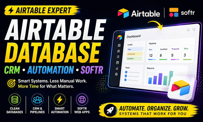 setup airtable database airtable CRM airtable automation softr web