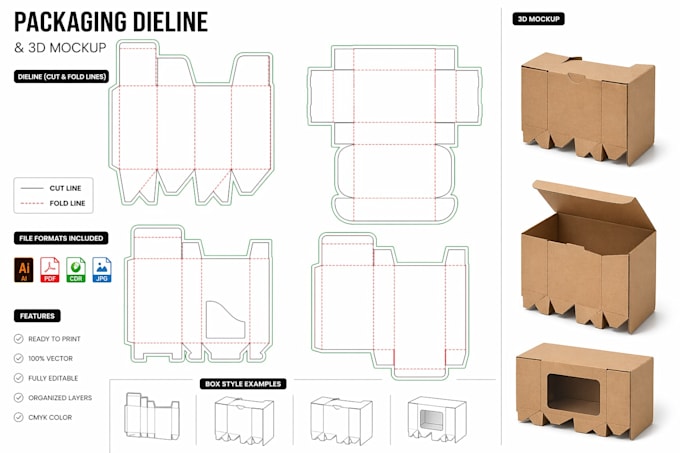 Create box dieline or die cut lines for product packaging design and 3d ...