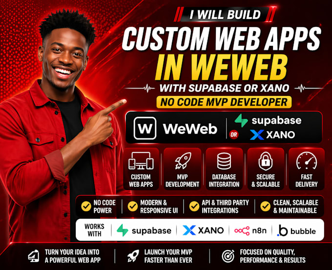 build custom web apps in weweb with supabase or xano no code mvp developer