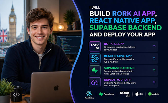 Construa um app react native com backend supabase e rork ia e ...