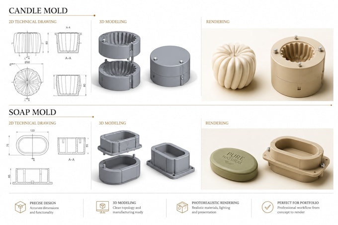 design custom 3d silicone mold for soap, candle, chocolate and resin