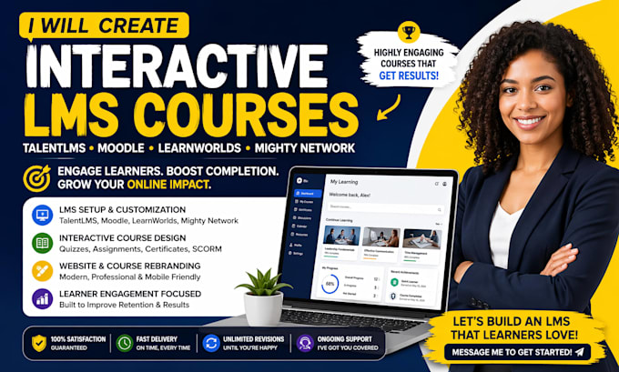 create interactive lms course for talentlms, moodle, learnworld, mighty network