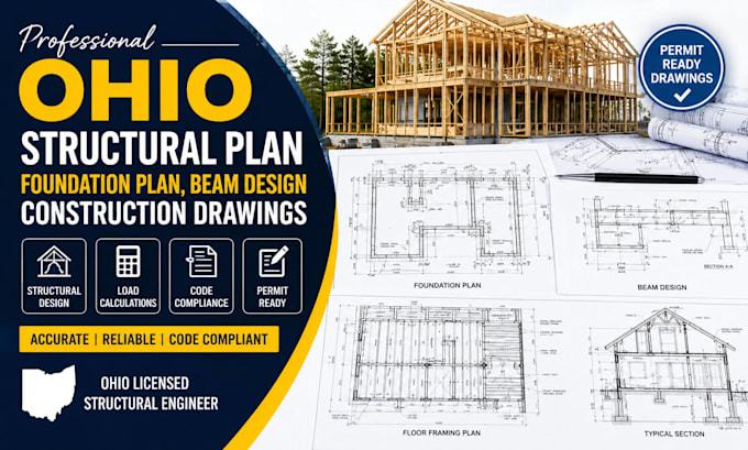 design ohio structural plan, foundation plan, beam design, construction drawings